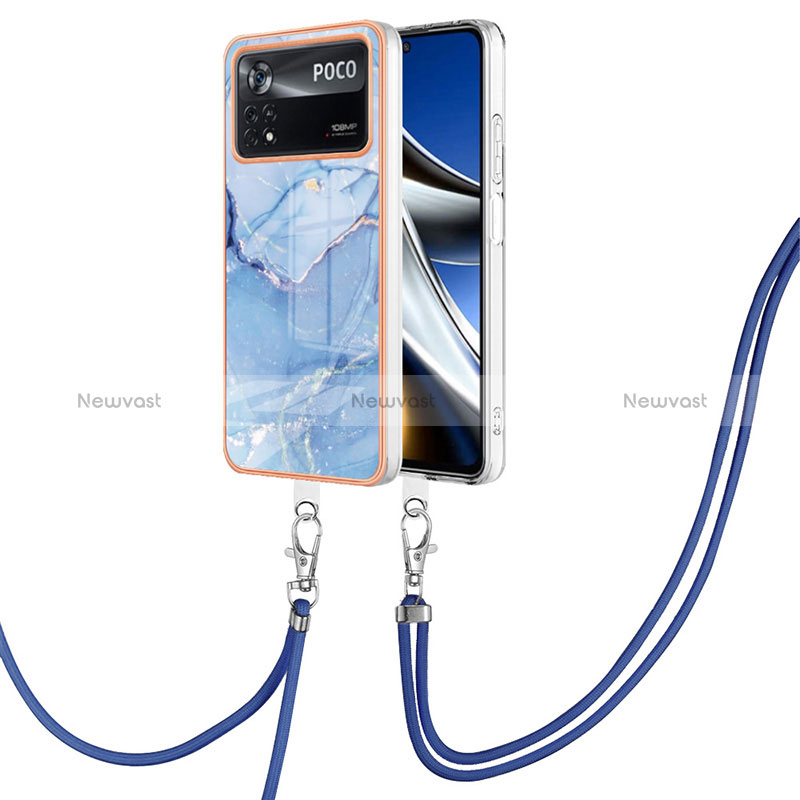 Silicone Candy Rubber Gel Fashionable Pattern Soft Case Cover with Lanyard Strap YB7 for Xiaomi Poco X4 Pro 5G Blue