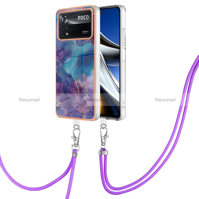 Silicone Candy Rubber Gel Fashionable Pattern Soft Case Cover with Lanyard Strap YB7 for Xiaomi Poco X4 Pro 5G Purple