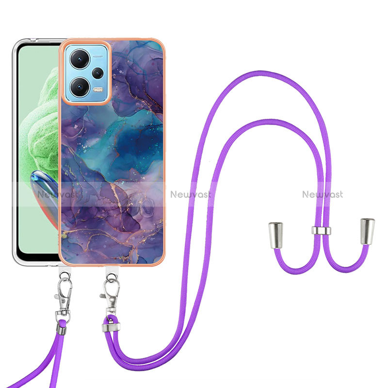 Silicone Candy Rubber Gel Fashionable Pattern Soft Case Cover with Lanyard Strap YB7 for Xiaomi Poco X5 5G Purple