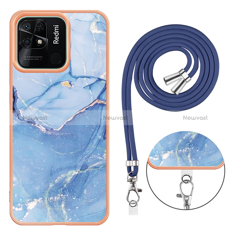 Silicone Candy Rubber Gel Fashionable Pattern Soft Case Cover with Lanyard Strap YB7 for Xiaomi Redmi 10 India