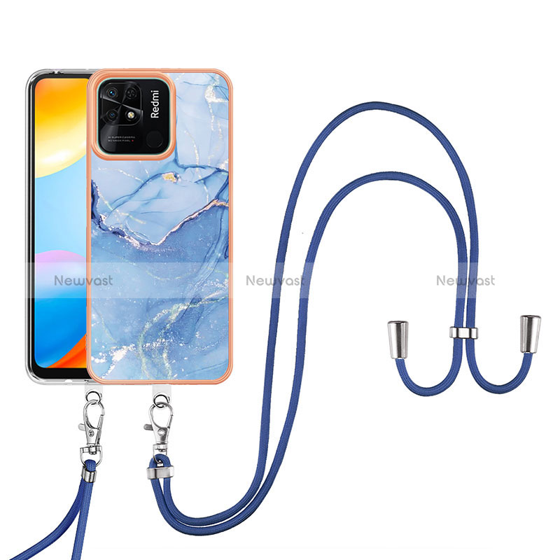 Silicone Candy Rubber Gel Fashionable Pattern Soft Case Cover with Lanyard Strap YB7 for Xiaomi Redmi 10 India