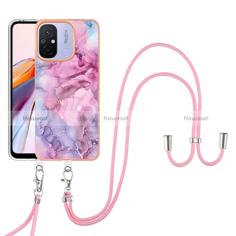 Silicone Candy Rubber Gel Fashionable Pattern Soft Case Cover with Lanyard Strap YB7 for Xiaomi Redmi 11A 4G