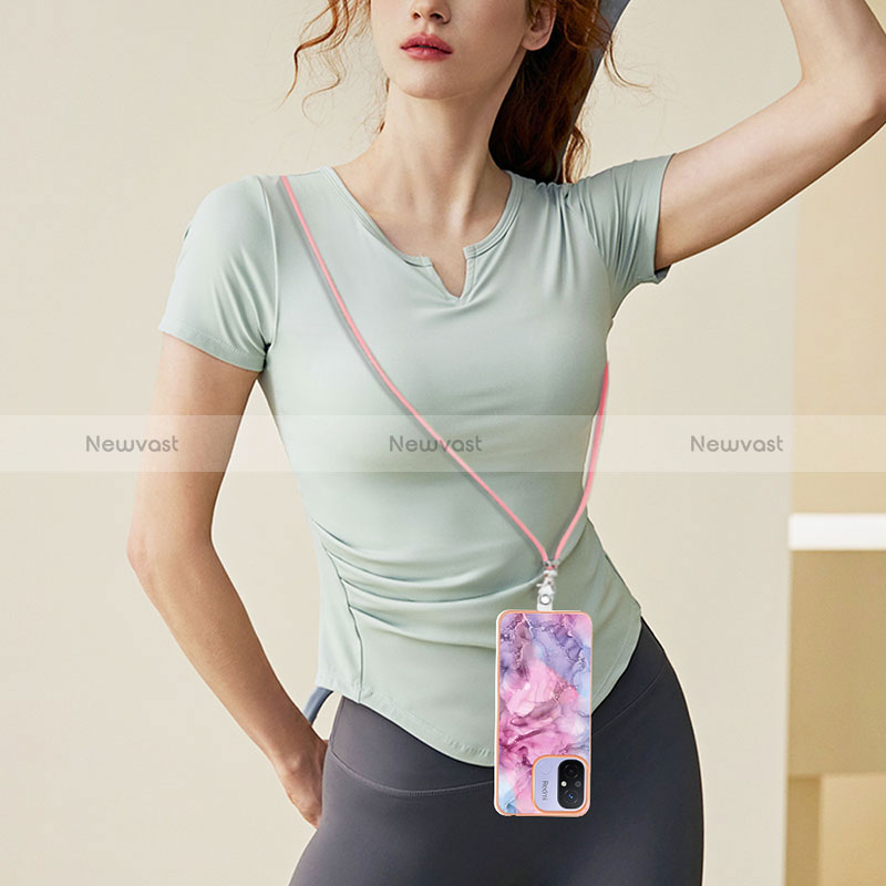 Silicone Candy Rubber Gel Fashionable Pattern Soft Case Cover with Lanyard Strap YB7 for Xiaomi Redmi 12C 4G