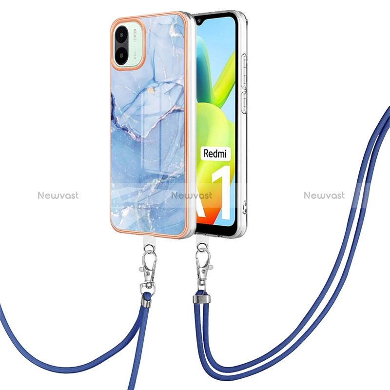 Silicone Candy Rubber Gel Fashionable Pattern Soft Case Cover with Lanyard Strap YB7 for Xiaomi Redmi A1 Blue