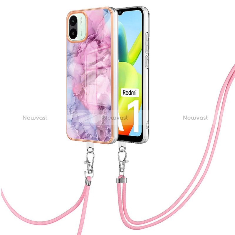 Silicone Candy Rubber Gel Fashionable Pattern Soft Case Cover with Lanyard Strap YB7 for Xiaomi Redmi A1 Clove Purple