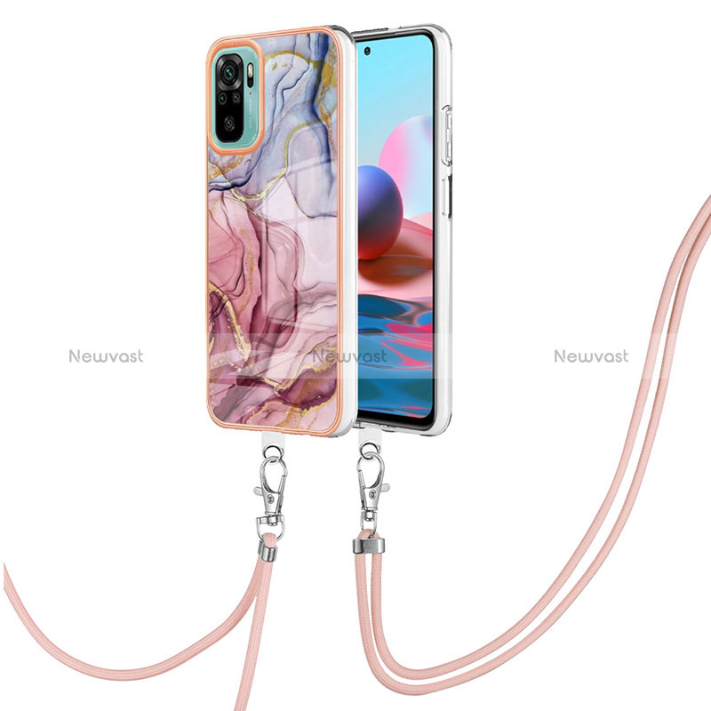 Silicone Candy Rubber Gel Fashionable Pattern Soft Case Cover with Lanyard Strap YB7 for Xiaomi Redmi Note 10 4G