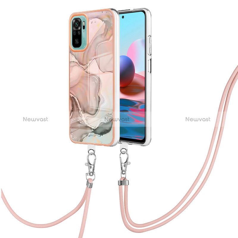 Silicone Candy Rubber Gel Fashionable Pattern Soft Case Cover with Lanyard Strap YB7 for Xiaomi Redmi Note 10 4G