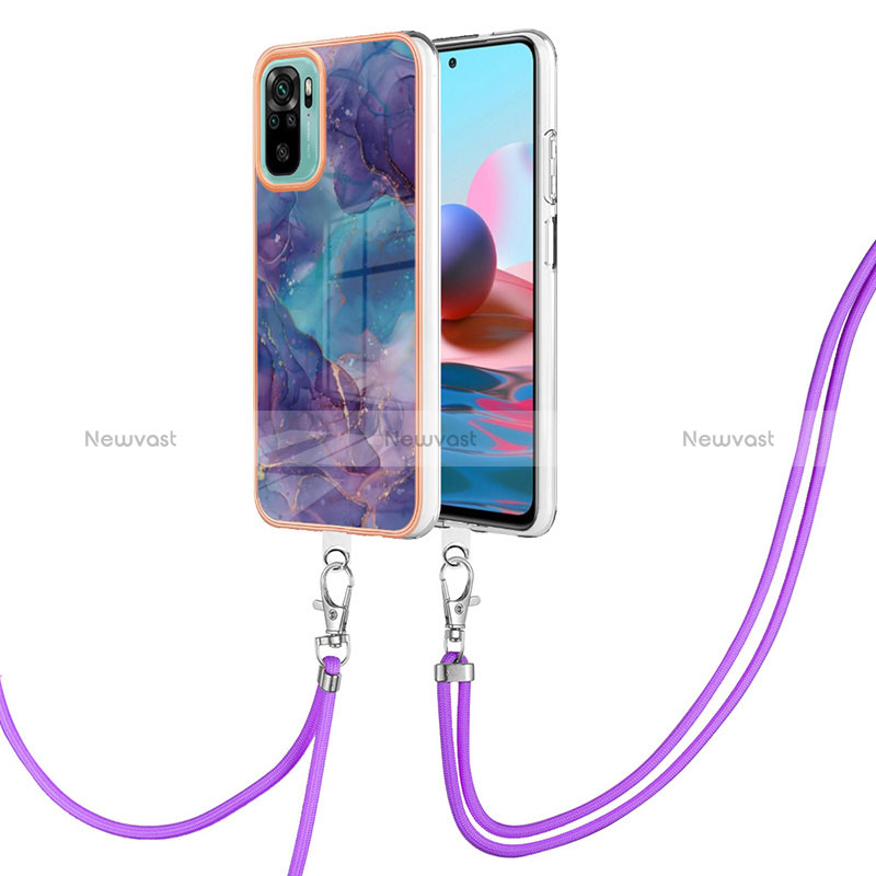 Silicone Candy Rubber Gel Fashionable Pattern Soft Case Cover with Lanyard Strap YB7 for Xiaomi Redmi Note 10 4G