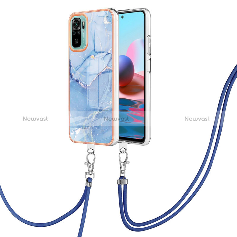 Silicone Candy Rubber Gel Fashionable Pattern Soft Case Cover with Lanyard Strap YB7 for Xiaomi Redmi Note 11 SE India 4G Blue