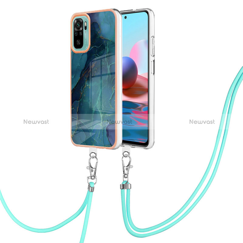 Silicone Candy Rubber Gel Fashionable Pattern Soft Case Cover with Lanyard Strap YB7 for Xiaomi Redmi Note 11 SE India 4G Green