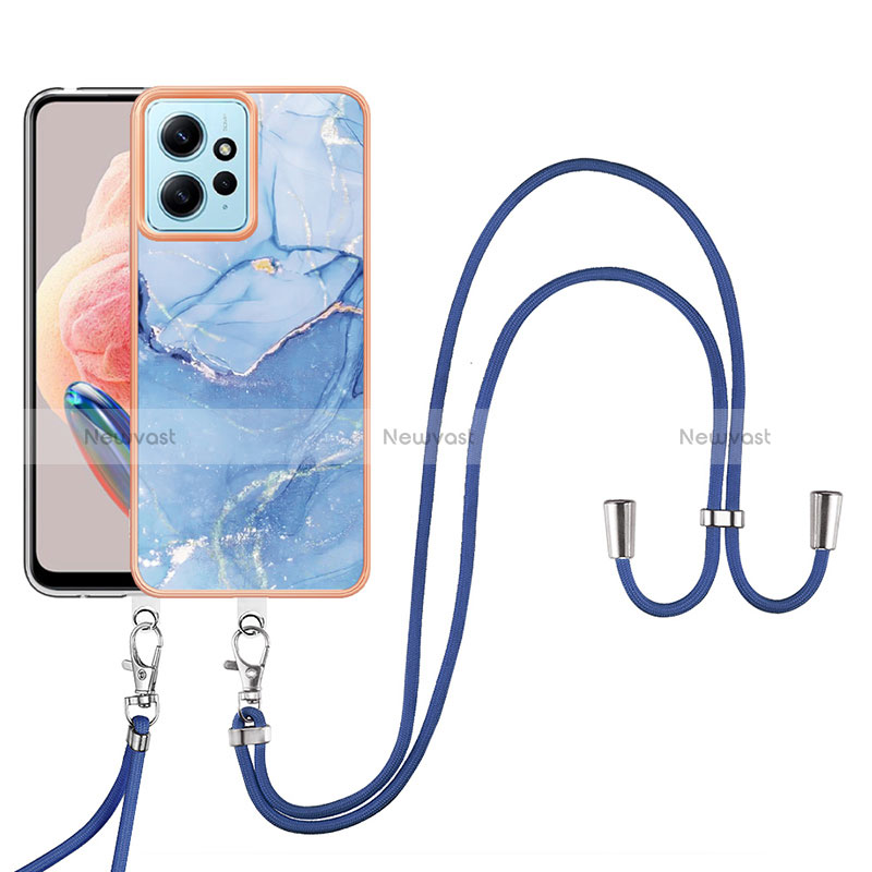 Silicone Candy Rubber Gel Fashionable Pattern Soft Case Cover with Lanyard Strap YB7 for Xiaomi Redmi Note 12 4G Blue