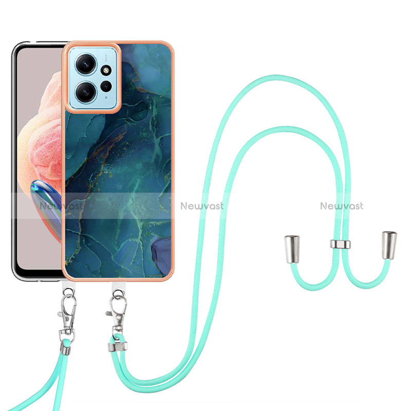 Silicone Candy Rubber Gel Fashionable Pattern Soft Case Cover with Lanyard Strap YB7 for Xiaomi Redmi Note 12 4G Green