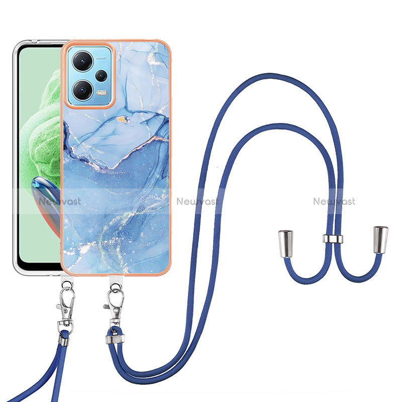 Silicone Candy Rubber Gel Fashionable Pattern Soft Case Cover with Lanyard Strap YB7 for Xiaomi Redmi Note 12 5G Blue