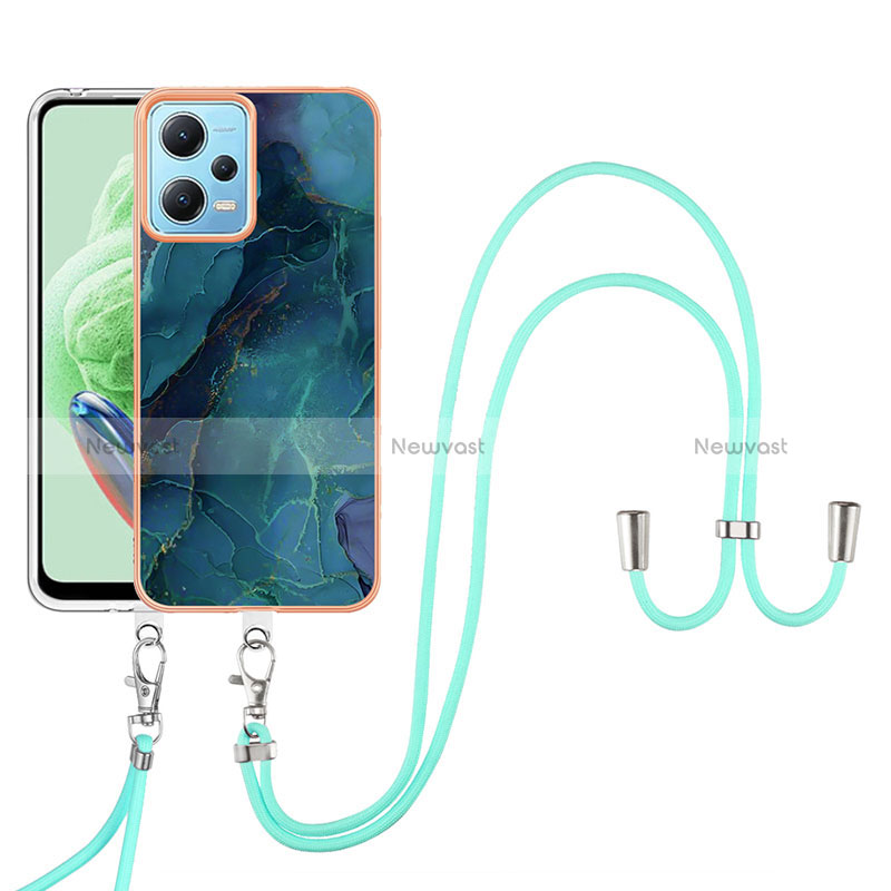 Silicone Candy Rubber Gel Fashionable Pattern Soft Case Cover with Lanyard Strap YB7 for Xiaomi Redmi Note 12 5G Green