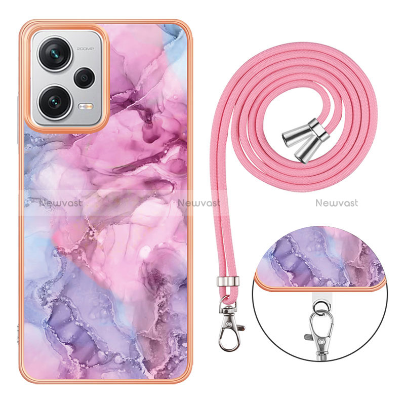 Silicone Candy Rubber Gel Fashionable Pattern Soft Case Cover with Lanyard Strap YB7 for Xiaomi Redmi Note 12 Explorer