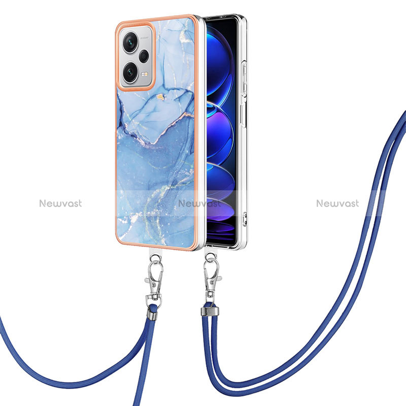 Silicone Candy Rubber Gel Fashionable Pattern Soft Case Cover with Lanyard Strap YB7 for Xiaomi Redmi Note 12 Explorer Blue