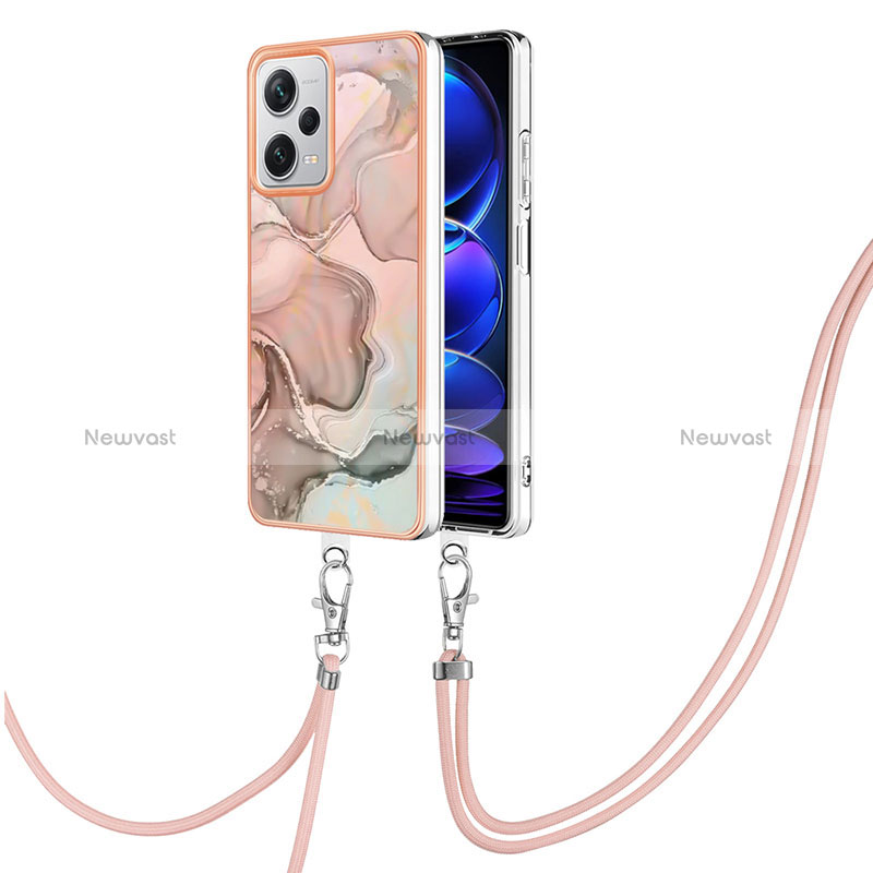 Silicone Candy Rubber Gel Fashionable Pattern Soft Case Cover with Lanyard Strap YB7 for Xiaomi Redmi Note 12 Explorer Pink