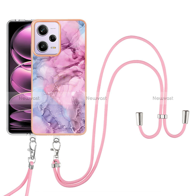 Silicone Candy Rubber Gel Fashionable Pattern Soft Case Cover with Lanyard Strap YB7 for Xiaomi Redmi Note 12 Pro 5G