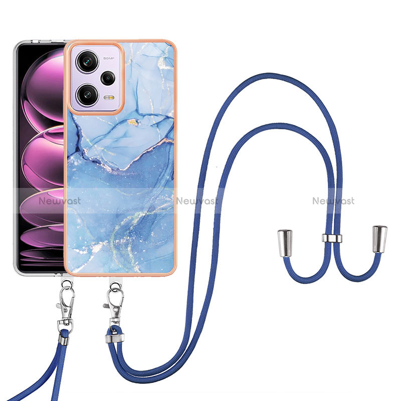 Silicone Candy Rubber Gel Fashionable Pattern Soft Case Cover with Lanyard Strap YB7 for Xiaomi Redmi Note 12 Pro 5G Blue