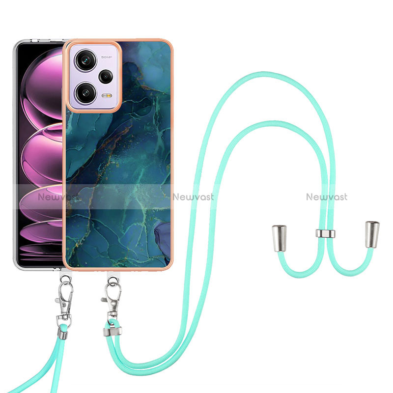 Silicone Candy Rubber Gel Fashionable Pattern Soft Case Cover with Lanyard Strap YB7 for Xiaomi Redmi Note 12 Pro 5G Green