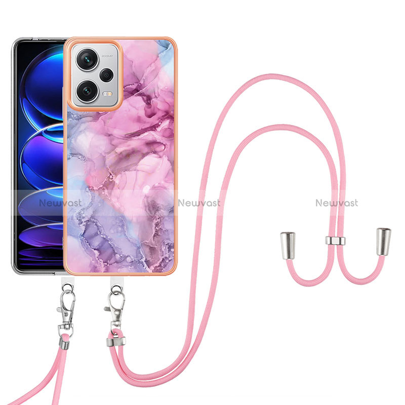 Silicone Candy Rubber Gel Fashionable Pattern Soft Case Cover with Lanyard Strap YB7 for Xiaomi Redmi Note 12 Pro+ Plus 5G