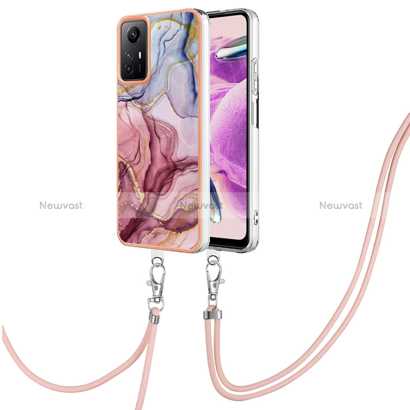 Silicone Candy Rubber Gel Fashionable Pattern Soft Case Cover with Lanyard Strap YB7 for Xiaomi Redmi Note 12S