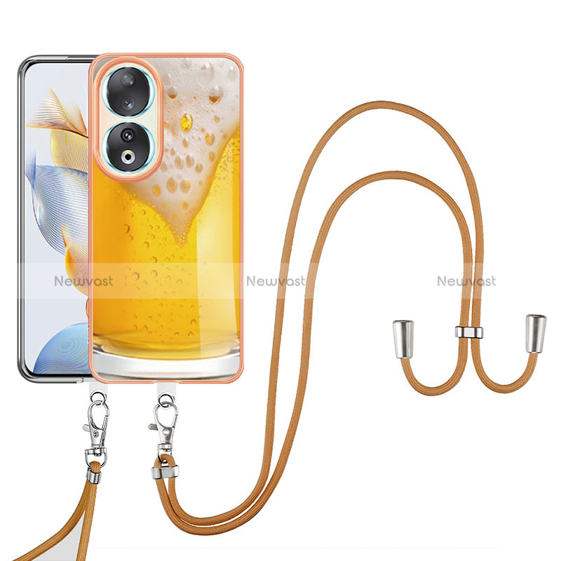 Silicone Candy Rubber Gel Fashionable Pattern Soft Case Cover with Lanyard Strap YB8 for Huawei Honor 90 5G