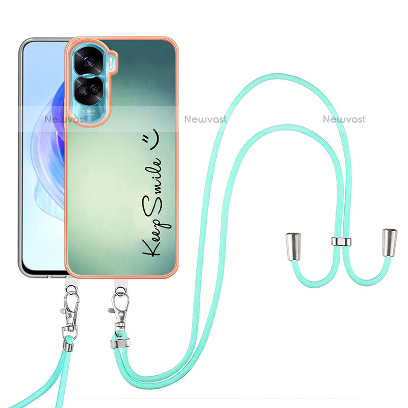 Silicone Candy Rubber Gel Fashionable Pattern Soft Case Cover with Lanyard Strap YB8 for Huawei Honor 90 Lite 5G