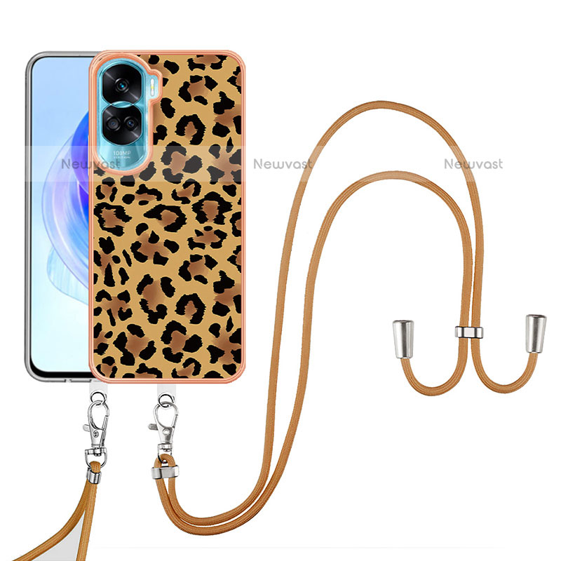 Silicone Candy Rubber Gel Fashionable Pattern Soft Case Cover with Lanyard Strap YB8 for Huawei Honor 90 Lite 5G