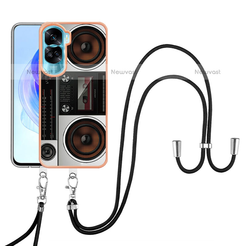 Silicone Candy Rubber Gel Fashionable Pattern Soft Case Cover with Lanyard Strap YB8 for Huawei Honor 90 Lite 5G