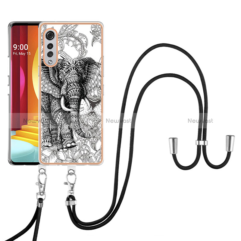 Silicone Candy Rubber Gel Fashionable Pattern Soft Case Cover with Lanyard Strap YB8 for LG Velvet 5G