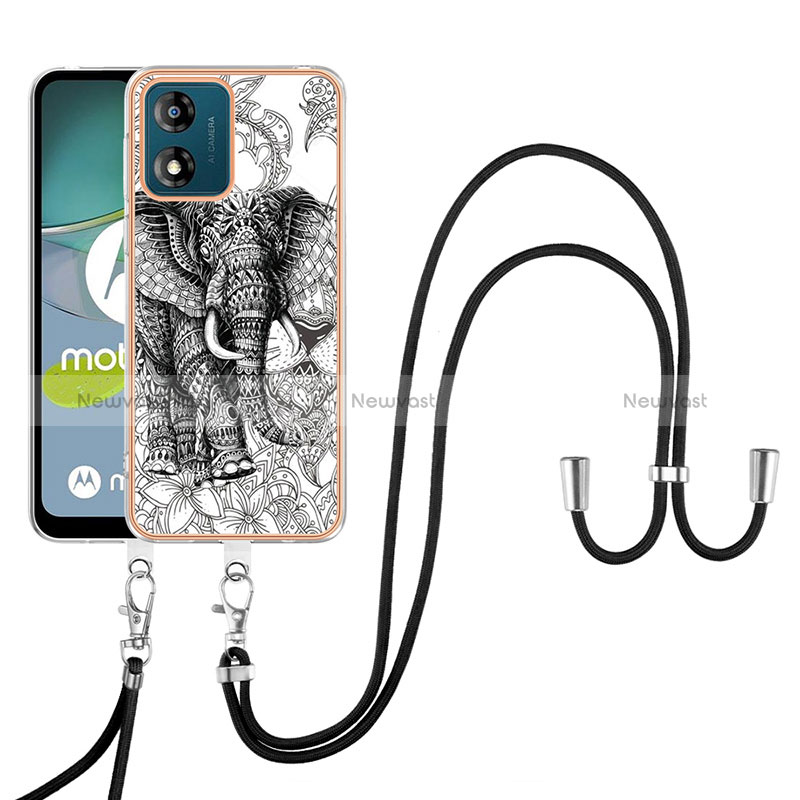 Silicone Candy Rubber Gel Fashionable Pattern Soft Case Cover with Lanyard Strap YB8 for Motorola Moto E13