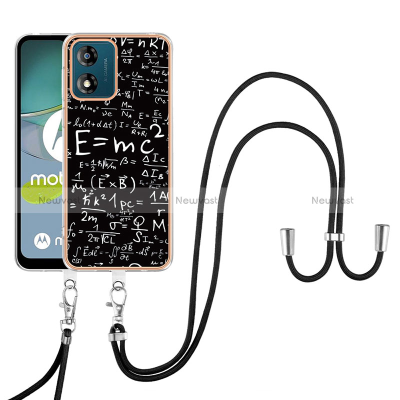 Silicone Candy Rubber Gel Fashionable Pattern Soft Case Cover with Lanyard Strap YB8 for Motorola Moto E13