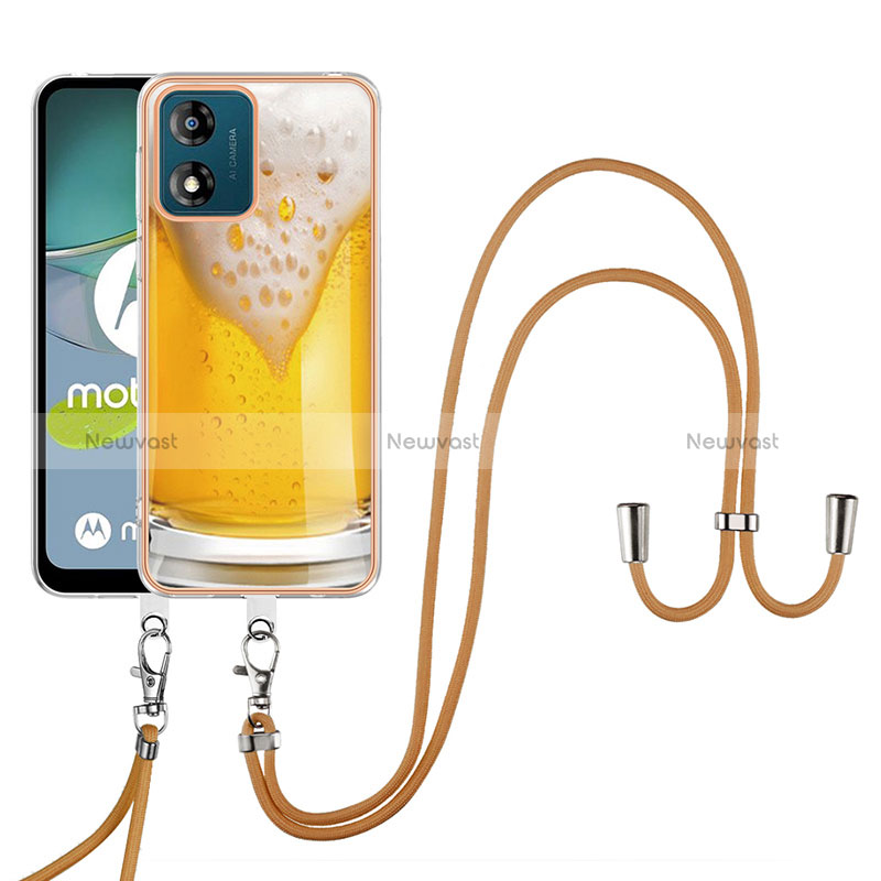 Silicone Candy Rubber Gel Fashionable Pattern Soft Case Cover with Lanyard Strap YB8 for Motorola Moto E13