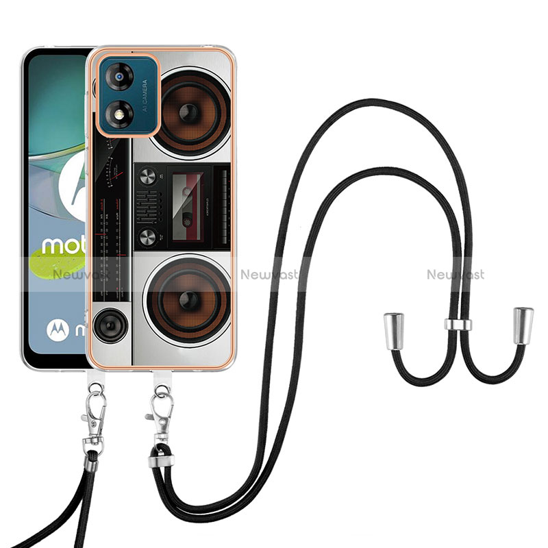 Silicone Candy Rubber Gel Fashionable Pattern Soft Case Cover with Lanyard Strap YB8 for Motorola Moto E13 Colorful