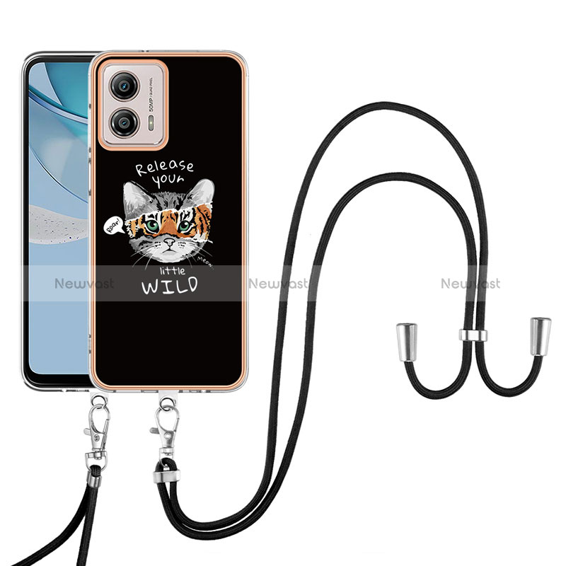 Silicone Candy Rubber Gel Fashionable Pattern Soft Case Cover with Lanyard Strap YB8 for Motorola Moto G53 5G