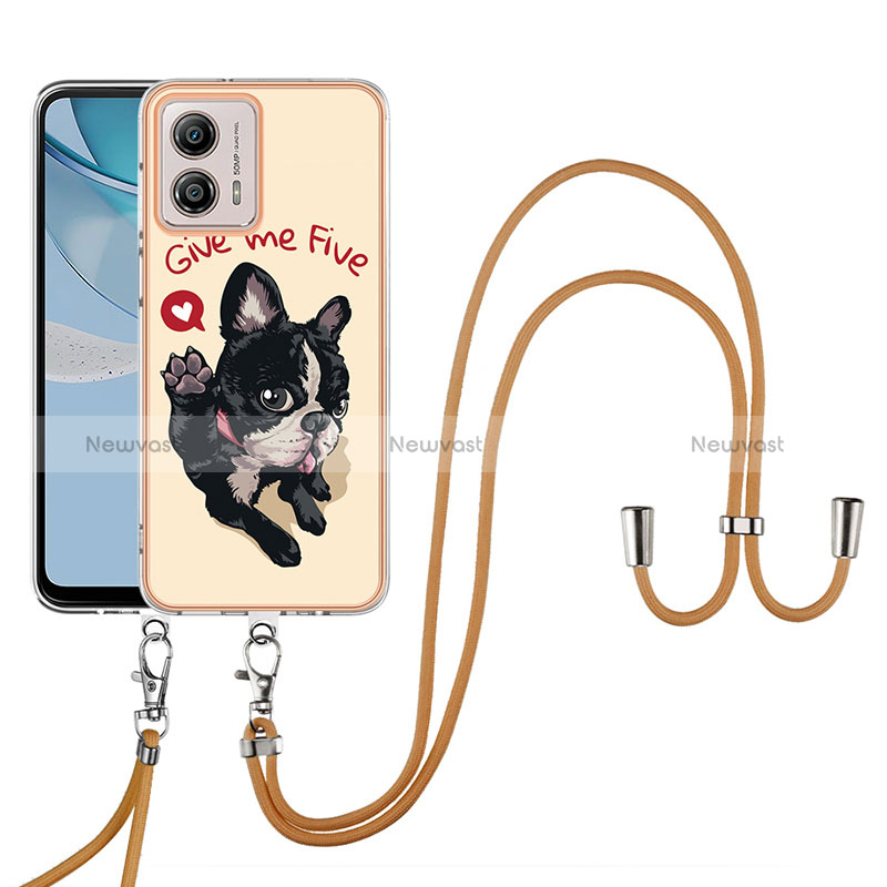 Silicone Candy Rubber Gel Fashionable Pattern Soft Case Cover with Lanyard Strap YB8 for Motorola Moto G53 5G