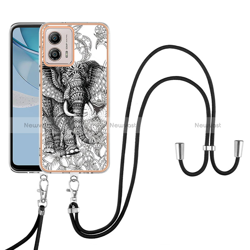 Silicone Candy Rubber Gel Fashionable Pattern Soft Case Cover with Lanyard Strap YB8 for Motorola Moto G53 5G Gray