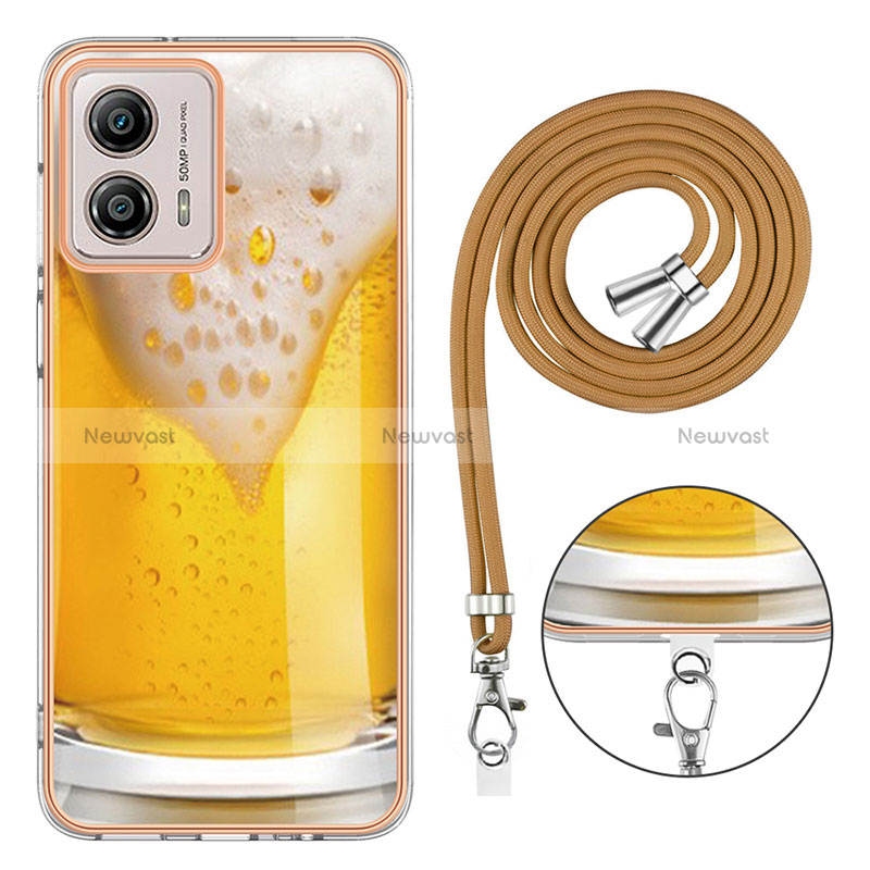 Silicone Candy Rubber Gel Fashionable Pattern Soft Case Cover with Lanyard Strap YB8 for Motorola Moto G53j 5G