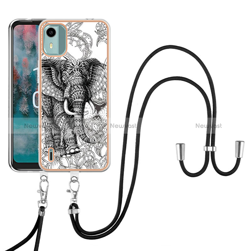 Silicone Candy Rubber Gel Fashionable Pattern Soft Case Cover with Lanyard Strap YB8 for Nokia C12