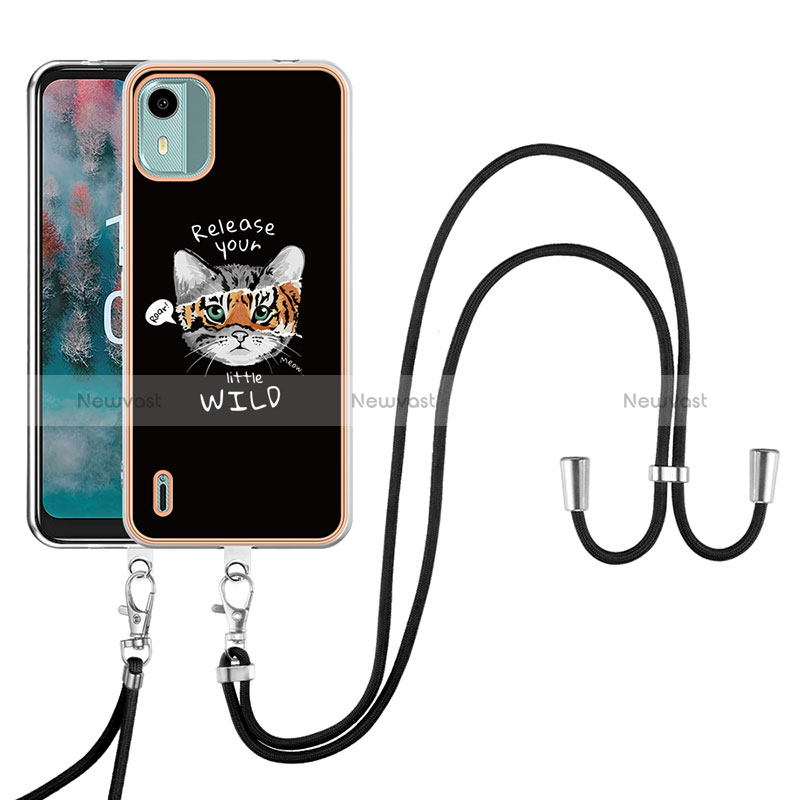 Silicone Candy Rubber Gel Fashionable Pattern Soft Case Cover with Lanyard Strap YB8 for Nokia C12