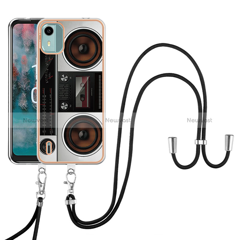 Silicone Candy Rubber Gel Fashionable Pattern Soft Case Cover with Lanyard Strap YB8 for Nokia C12 Colorful