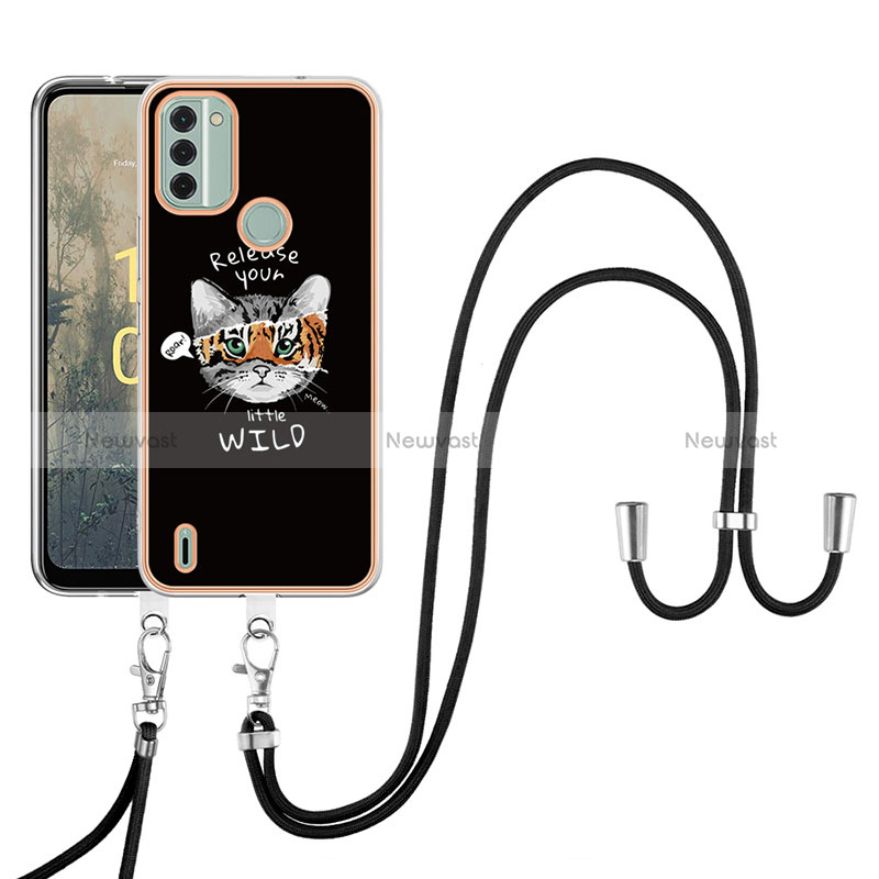 Silicone Candy Rubber Gel Fashionable Pattern Soft Case Cover with Lanyard Strap YB8 for Nokia C31