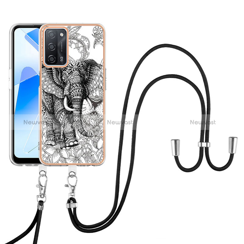 Silicone Candy Rubber Gel Fashionable Pattern Soft Case Cover with Lanyard Strap YB8 for Oppo A55 5G