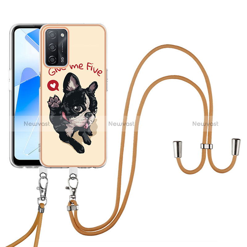 Silicone Candy Rubber Gel Fashionable Pattern Soft Case Cover with Lanyard Strap YB8 for Oppo A55 5G