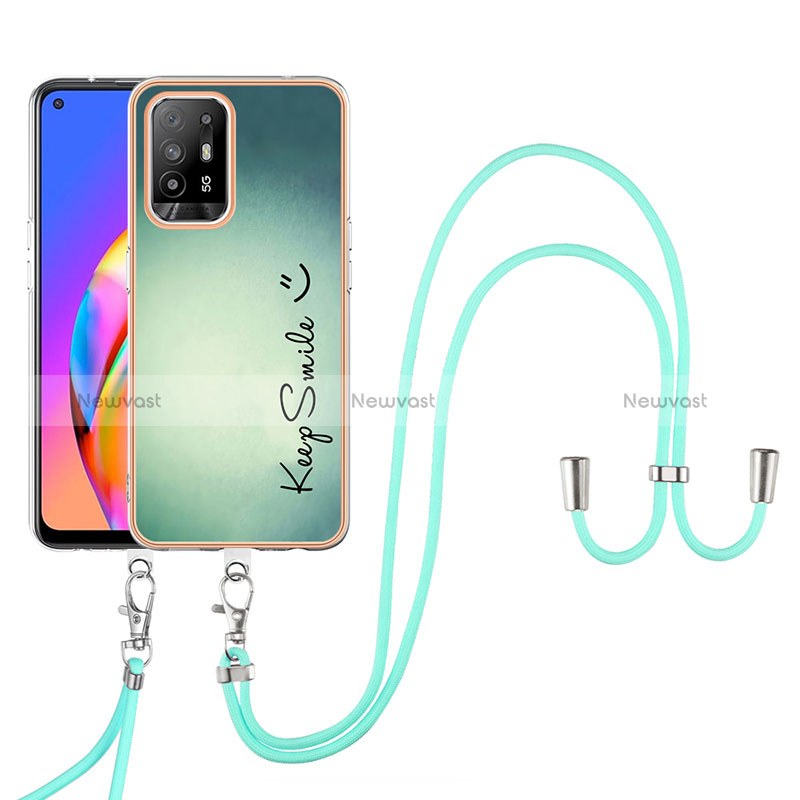 Silicone Candy Rubber Gel Fashionable Pattern Soft Case Cover with Lanyard Strap YB8 for Oppo A94 5G