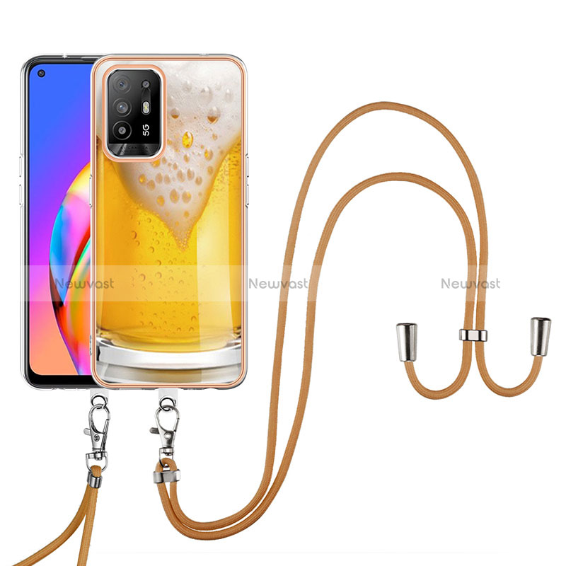 Silicone Candy Rubber Gel Fashionable Pattern Soft Case Cover with Lanyard Strap YB8 for Oppo A94 5G