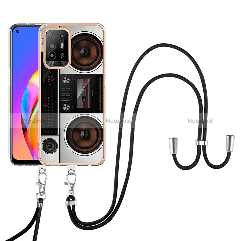 Silicone Candy Rubber Gel Fashionable Pattern Soft Case Cover with Lanyard Strap YB8 for Oppo A94 5G Colorful