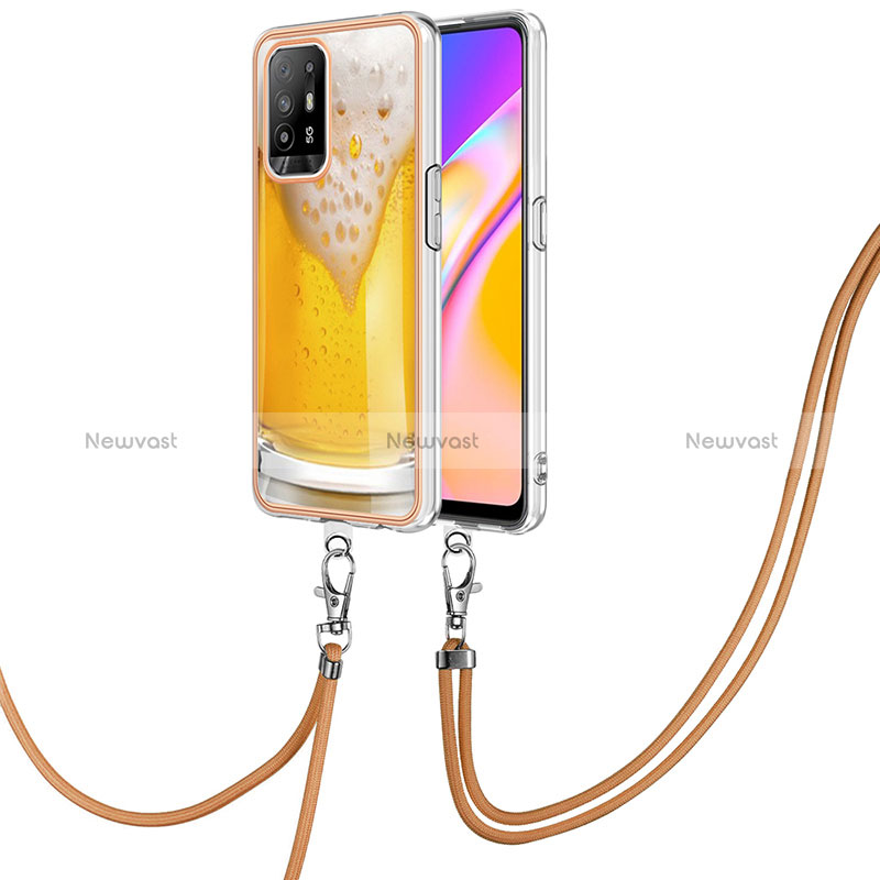 Silicone Candy Rubber Gel Fashionable Pattern Soft Case Cover with Lanyard Strap YB8 for Oppo A95 5G