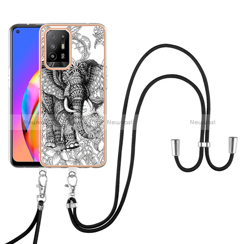 Silicone Candy Rubber Gel Fashionable Pattern Soft Case Cover with Lanyard Strap YB8 for Oppo A95 5G Gray